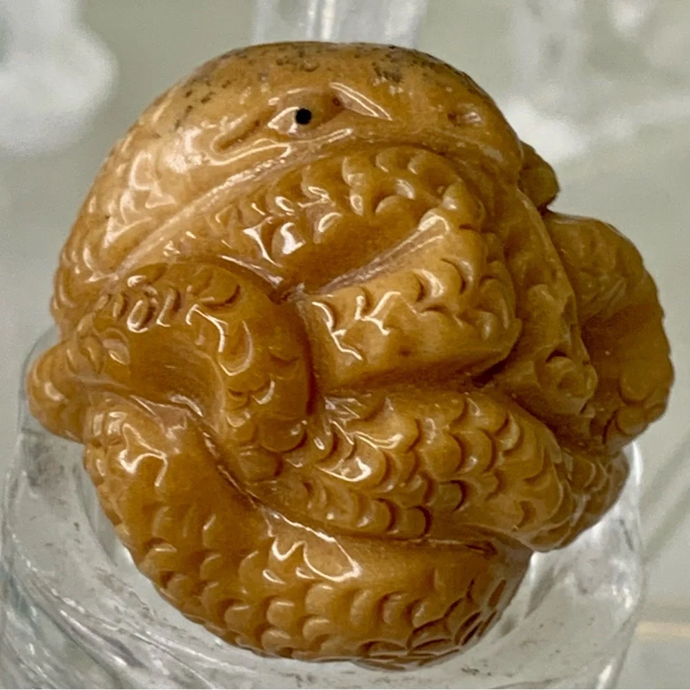 Vintage NETSUKE Carved Tagua Nut Snake Reptile Carving Bead Figurine Japanese